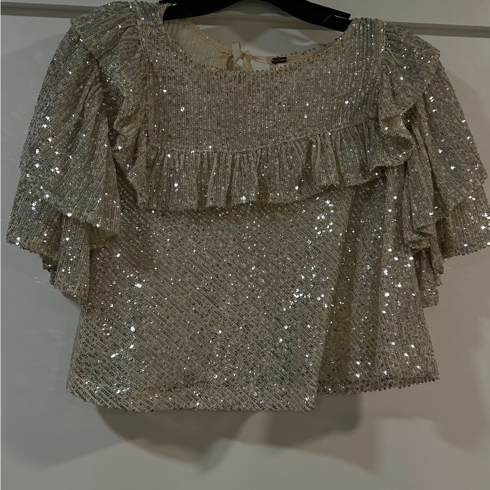 Silver Sequin Ruffle Top